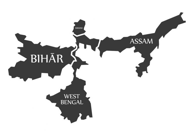 Bihar - West Bengal - Sikkim - Assam Map Illustration of Indian