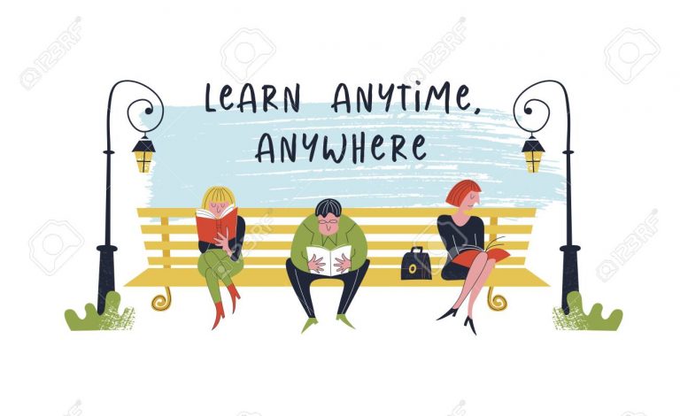 Learn anytime anywhere. Vector illustration