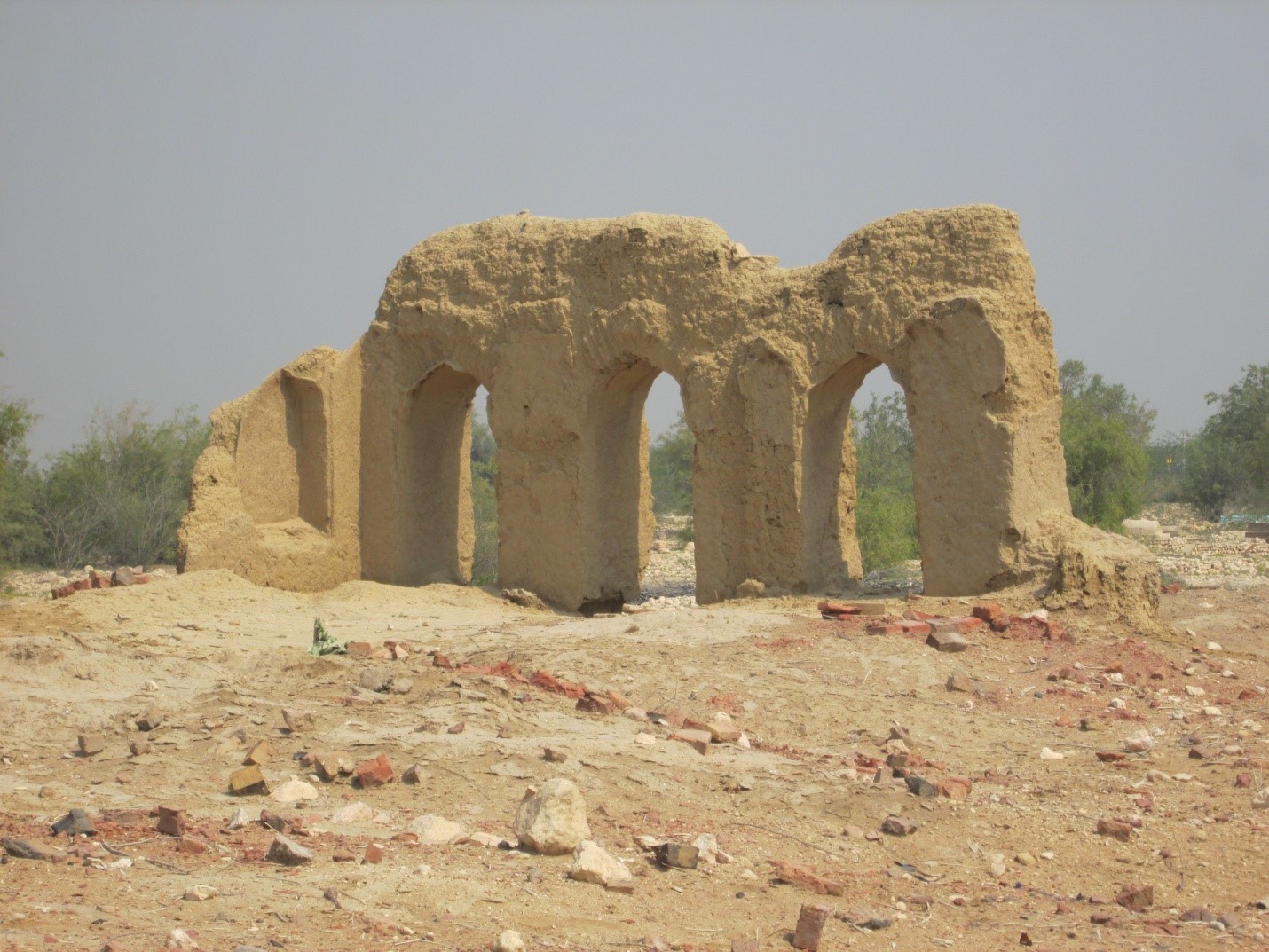 View of Structure with three arches gateways constructed with mud
