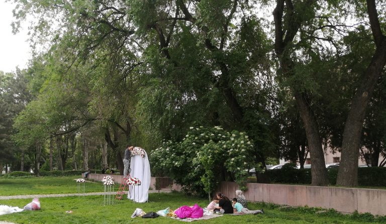 Park- A family enjoying the clement weather in a Bishkek park