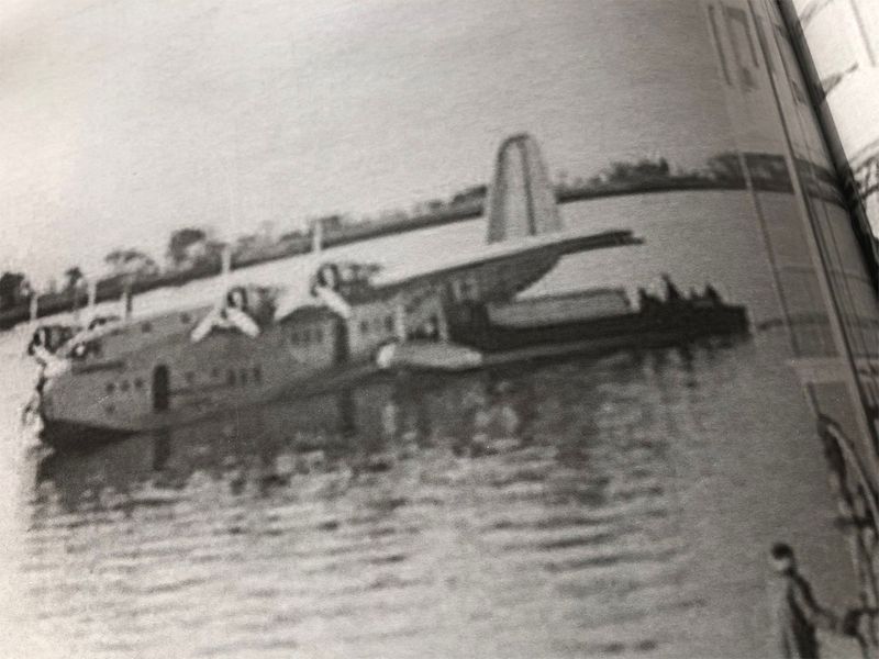 A seaplane parked near the Maktoum Bridge in the 1940s