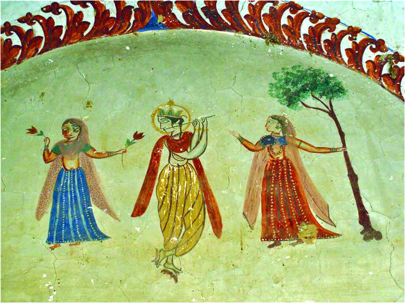 Lord Krishna with Gopis depicted at the temple