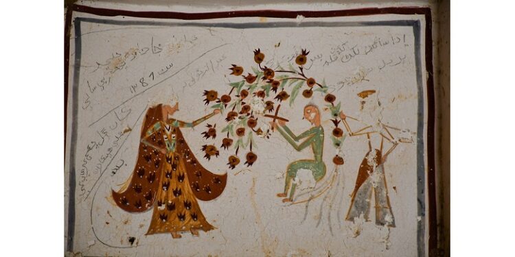 Painting of Laila and Majnun in the tomb of a Chandia noble