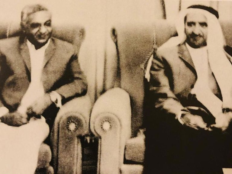 Uttamchand Tulsidas Bhatia with His Highness Sheikh Rashid bin Saeed Al Maktoum, the late Ruler of Dubai.