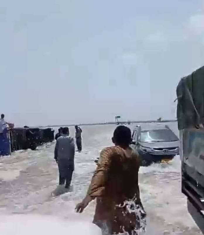 Another view of inundated Indus Highway in Sindh