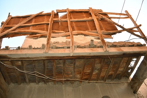 A broken balcony of Harchu Mal’s house in Khahi village