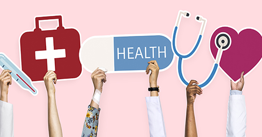 Hands holding healthcare icons clipart
