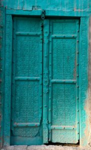 Wooden door in the tomb of Khwaja Pir Fida Mohiuddin at Pir Goth