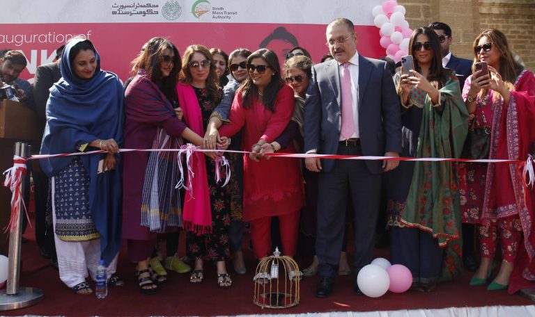Women celebrities inaugurate ‘Women Only’ Bus Service in Karachi