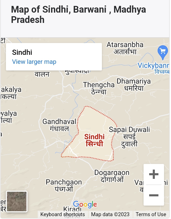 The map showing a Sindhi village in Madhya Pradesh state