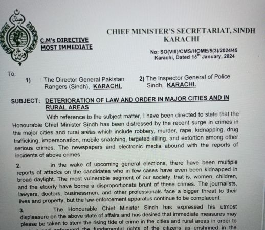 CM Sindh - Letter-IGP Sindh Courier