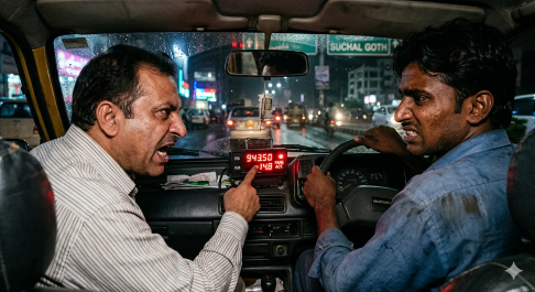 A passanger argues with taxi driver-Sindh Courier-AI
